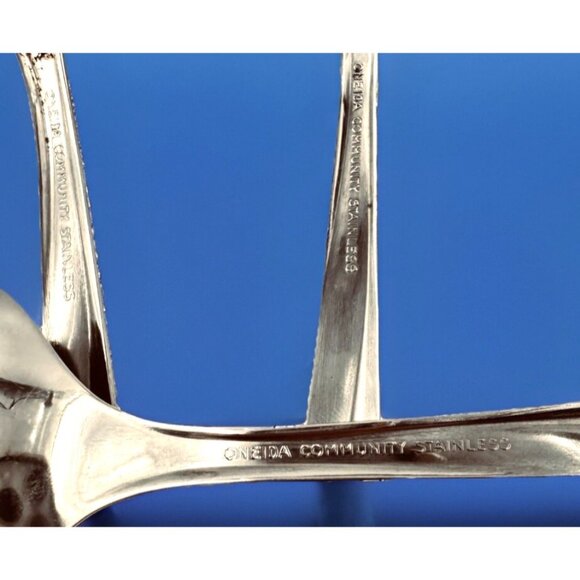 Oneida Community Twin Star Serving Spoons 4pc Set Atomic Starburst MCM Stainless - Picture 6 of 6